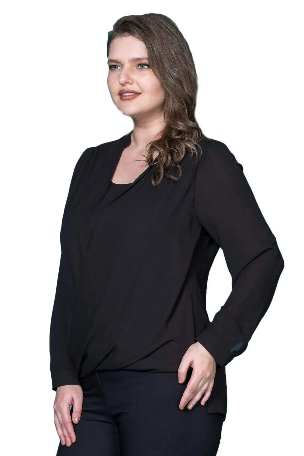 Plus Size Women's Wrap Crepe Blouse - Flowy Evening Wear - Image 2
