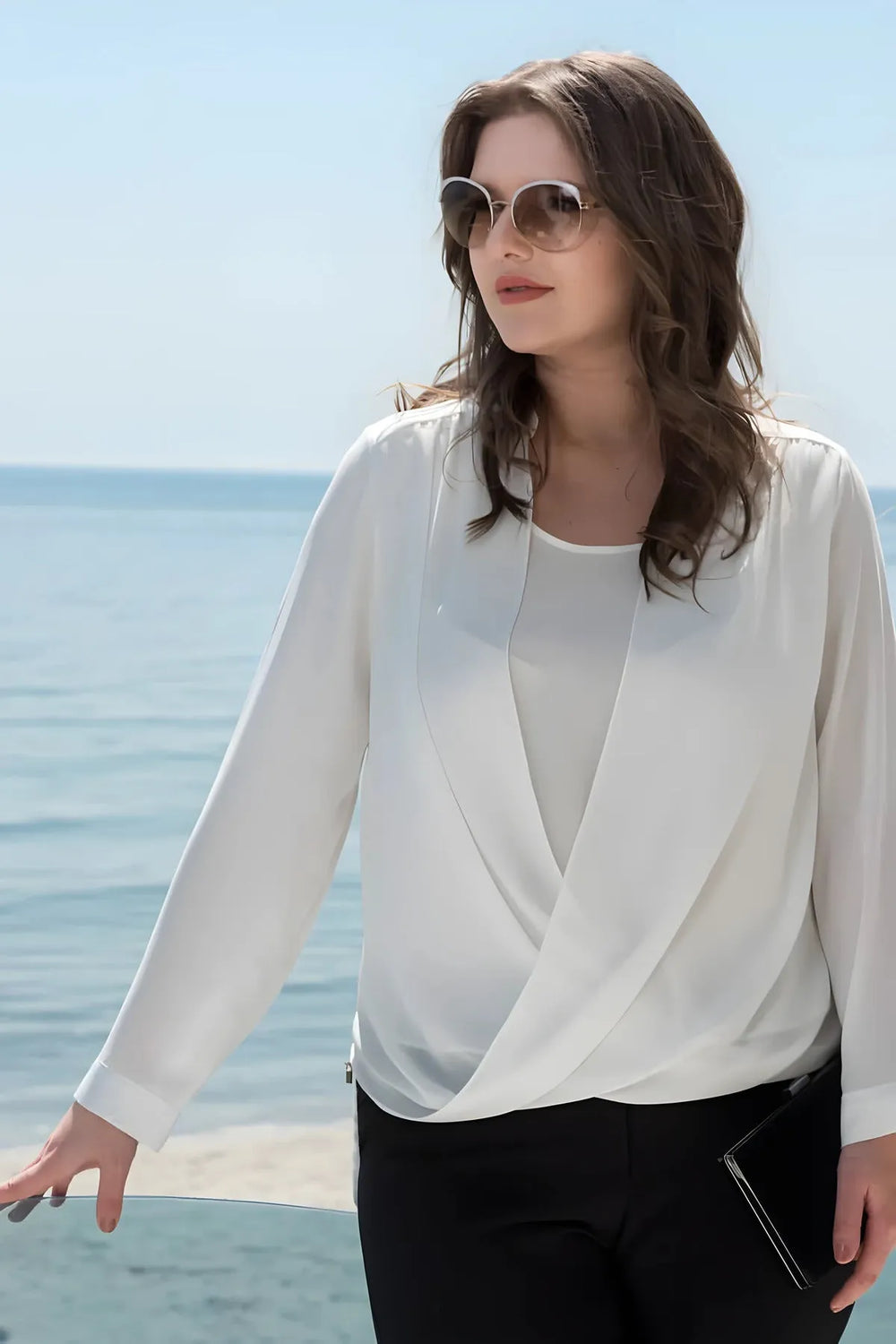 Plus Size Women's Wrap Crepe Blouse - Flowy Evening Wear - Image 4