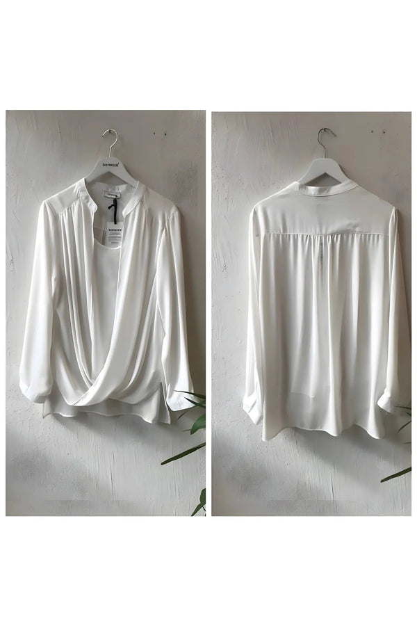 Plus Size Women's Wrap Crepe Blouse - Flowy Evening Wear