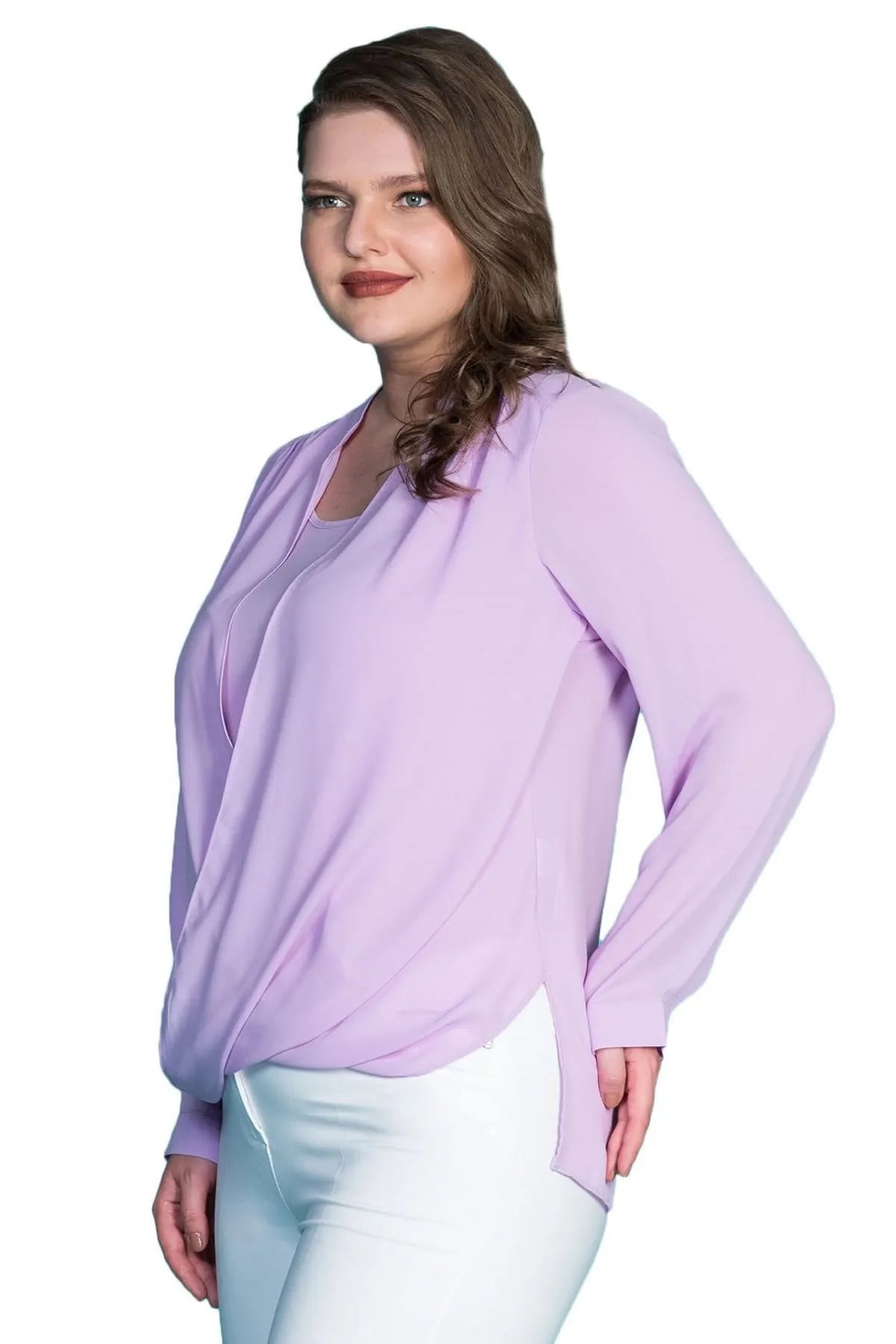 Elegante Wickelbluse aus Krepp für Damen große Größen mit fließendem Fall