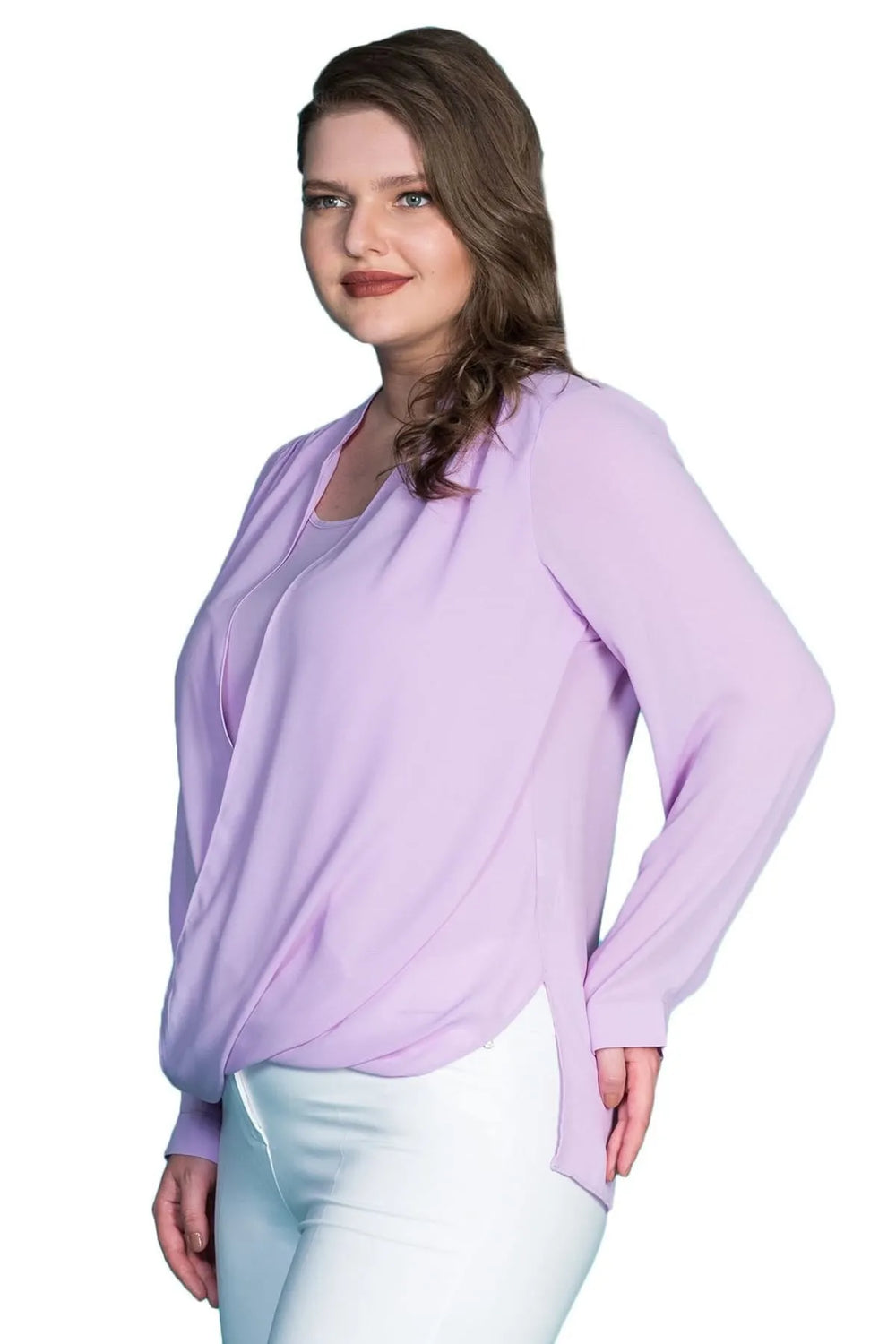 Plus Size Women's Wrap Crepe Blouse - Flowy Evening Wear - Image 10