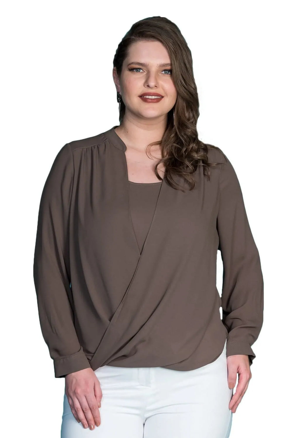 Plus Size Women's Wrap Crepe Blouse - Flowy Evening Wear - Image 15