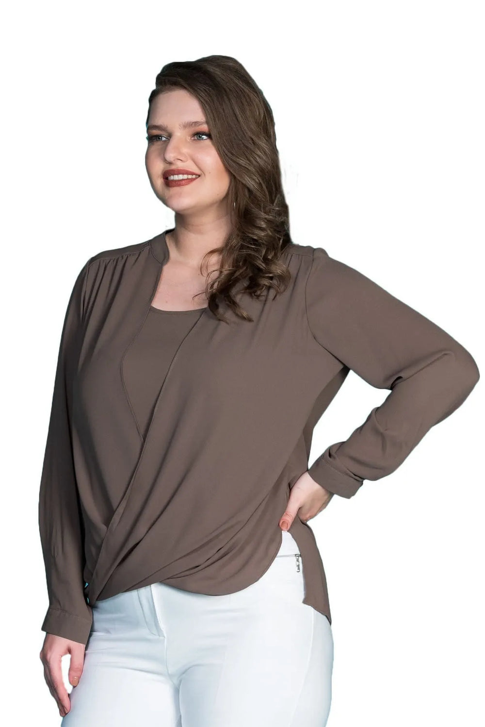 Plus Size Women's Wrap Crepe Blouse - Flowy Evening Wear - Image 16