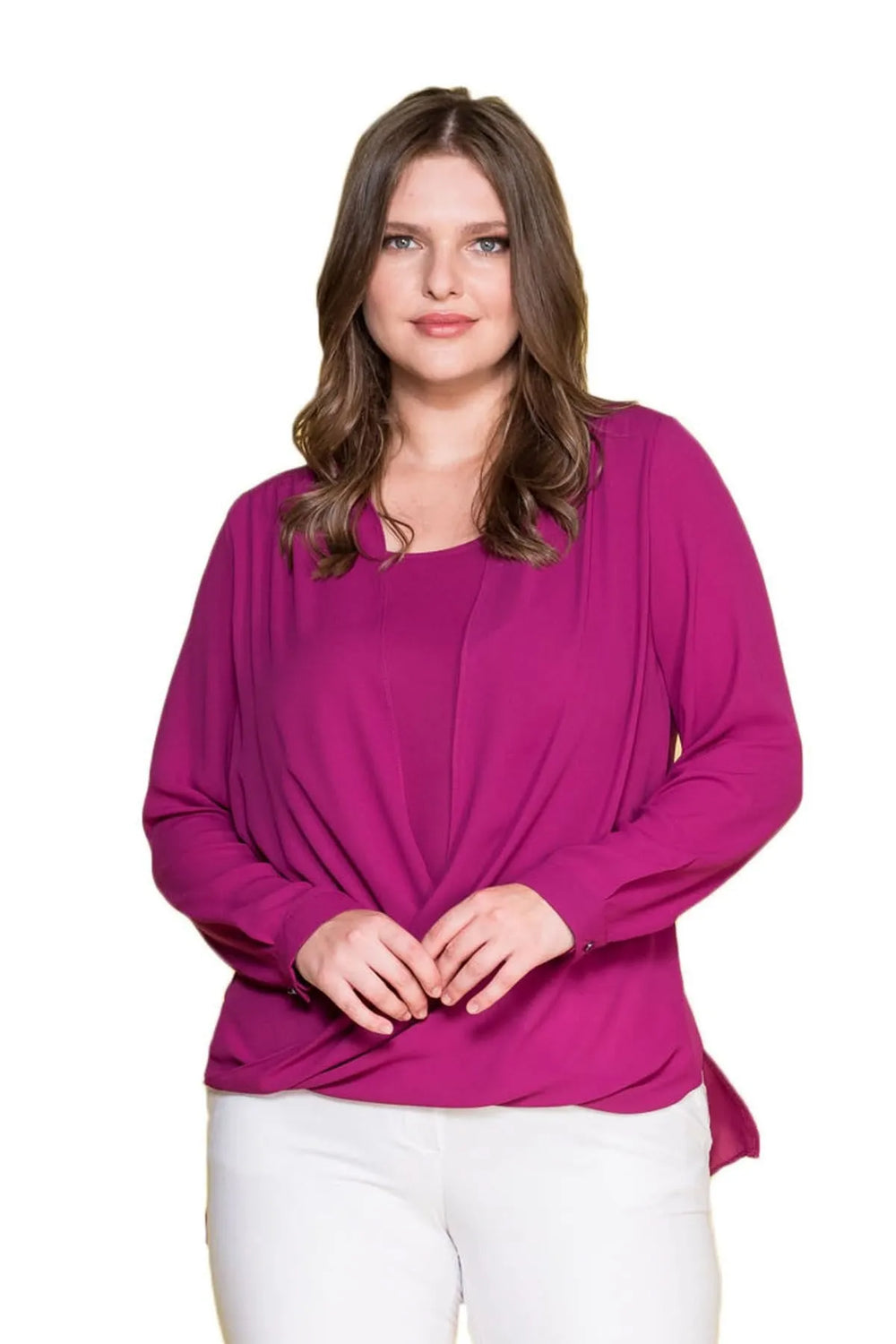 Plus Size Women's Wrap Crepe Blouse - Flowy Evening Wear - Image 21