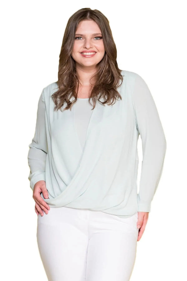 Plus Size Women's Wrap Crepe Blouse - Flowy Evening Wear