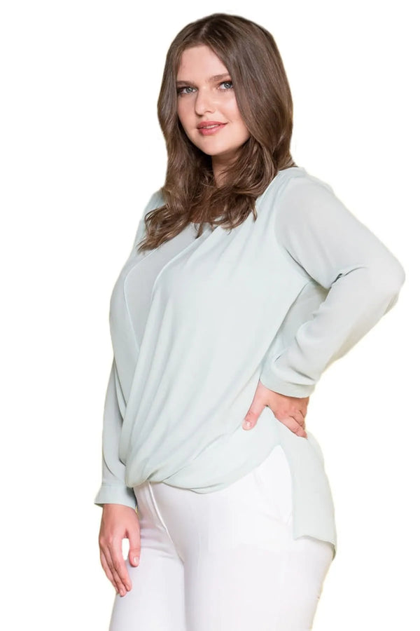 Plus Size Women's Wrap Crepe Blouse - Flowy Evening Wear