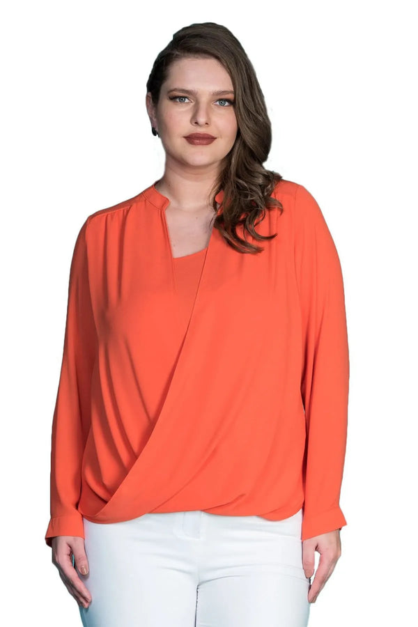 Plus Size Women's Wrap Crepe Blouse - Flowy Evening Wear