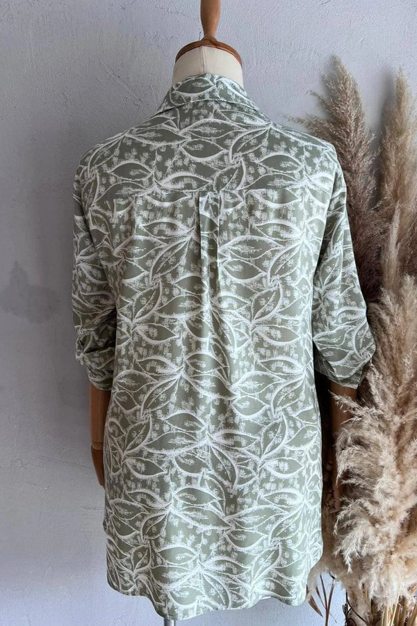 Büyük Beden Kadın Lacivert Desenli Pamuklu Viskon Gömlek