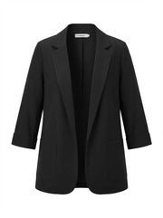 Büyük Beden Kadın Büyük Beden Kadın Likralı Atlas Blazer Ceket Cep Detaylı Büyük Beden Ceket Siyah Düz Kumaş