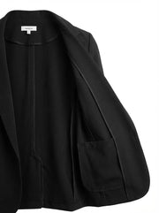 Büyük Beden Kadın Büyük Beden Kadın Likralı Atlas Blazer Ceket Cep Detaylı Büyük Beden Ceket Siyah Düz Kumaş