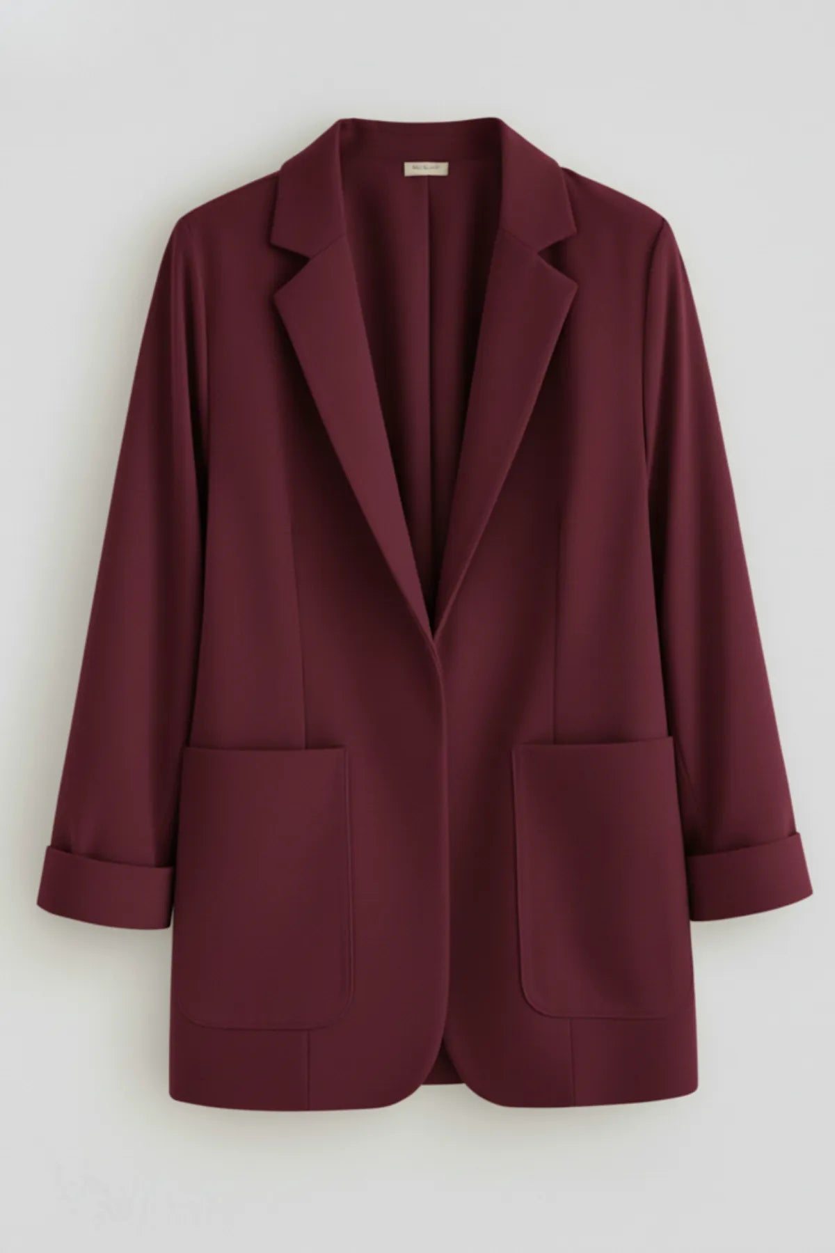 Büyük Beden Kadın Büyük Beden Kadın Likralı Atlas Blazer Ceket Cep Detaylı Büyük Beden Ceket Bordo Düz Kumaş