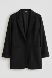 Büyük Beden Kadın Büyük Beden Kadın Likralı Atlas Blazer Ceket Cep Detaylı Büyük Beden Ceket Siyah Düz Renk