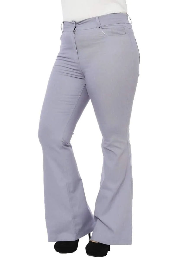 Büyük Beden Kadın Büyük Beden Kadın Lila Likralı İspanyol Paça Yüksek Bel Pantolon Büyük Beden Pantolon Lila Likralı