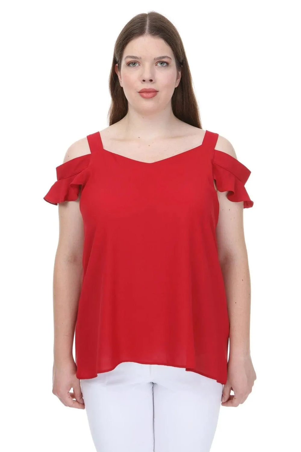 Plus Size Women's Cold Shoulder Flounce Sleeve Jessica Blouse - Image 1