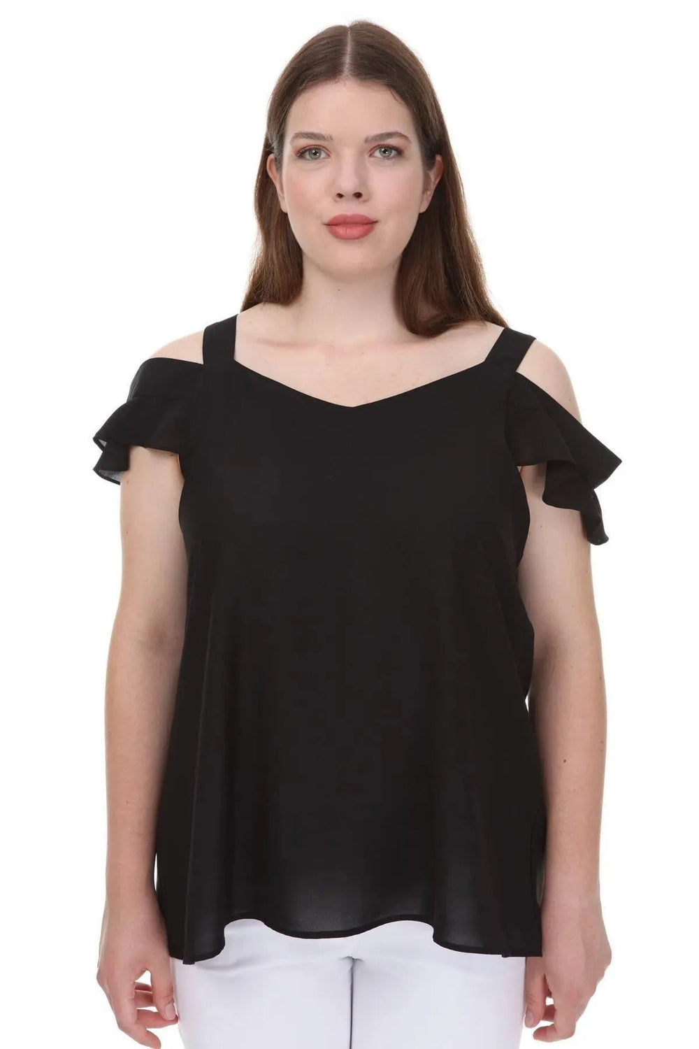 Plus Size Women's Cold Shoulder Flounce Sleeve Jessica Blouse - Image 7