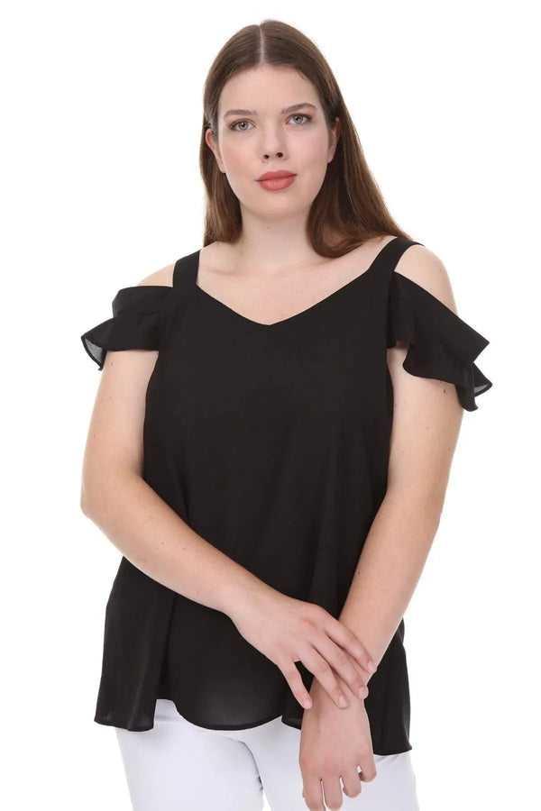 Plus Size Women's Cold Shoulder Flounce Sleeve Jessica Blouse