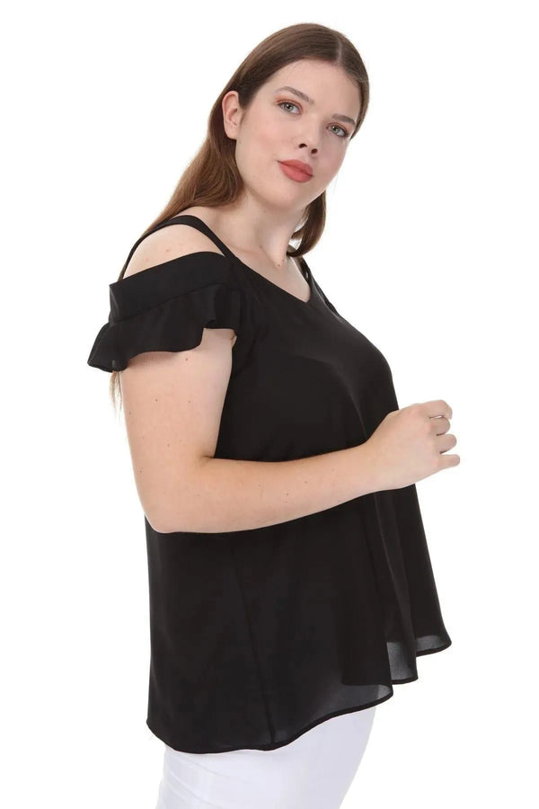Plus Size Women's Cold Shoulder Flounce Sleeve Jessica Blouse