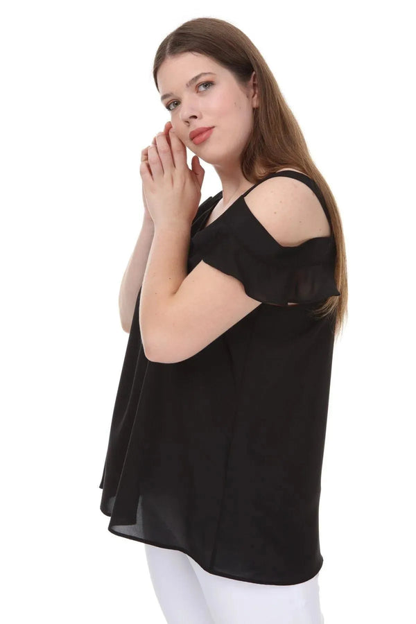 Plus Size Women's Cold Shoulder Flounce Sleeve Jessica Blouse