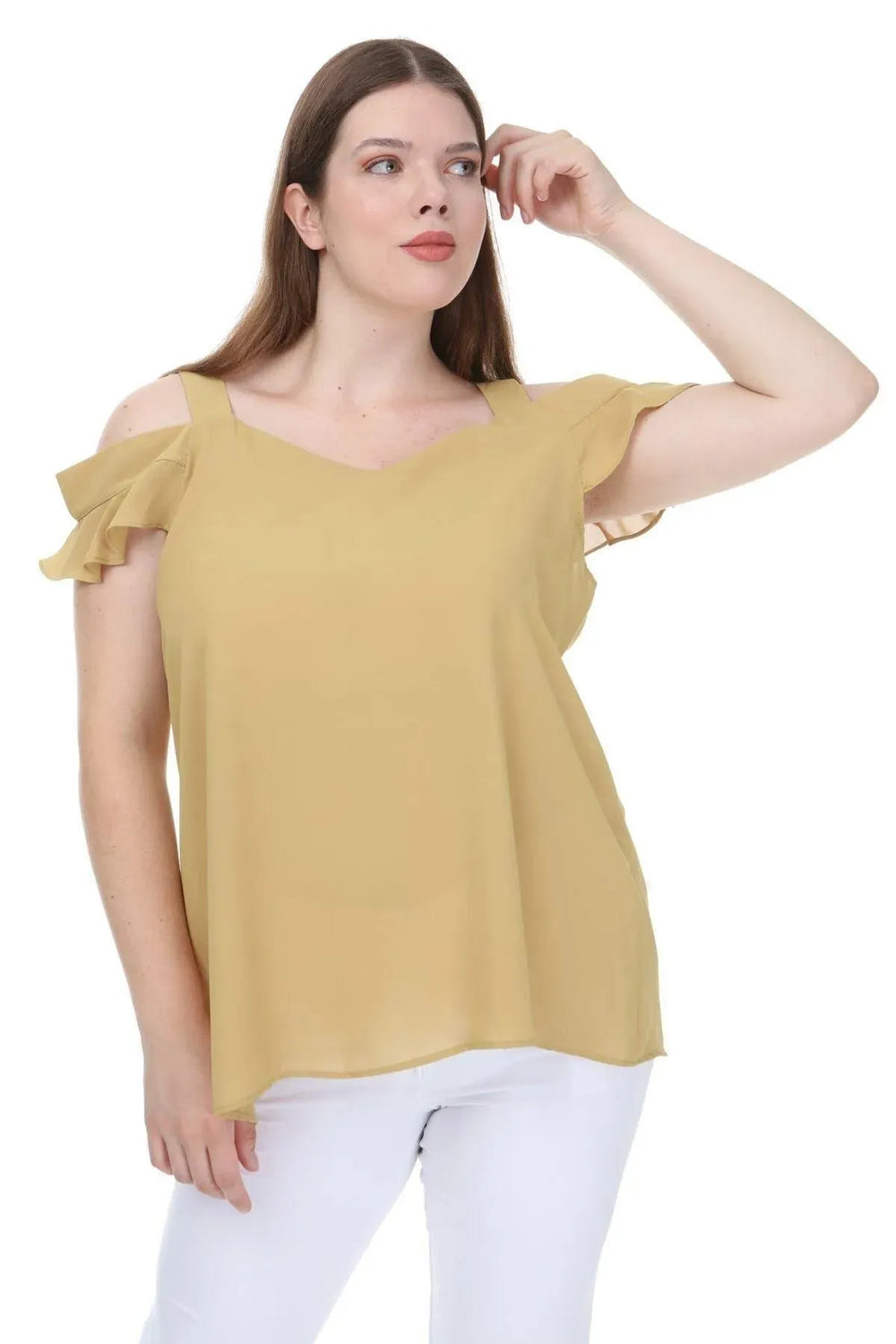 Plus Size Women's Cold Shoulder Flounce Sleeve Jessica Blouse - Image 14