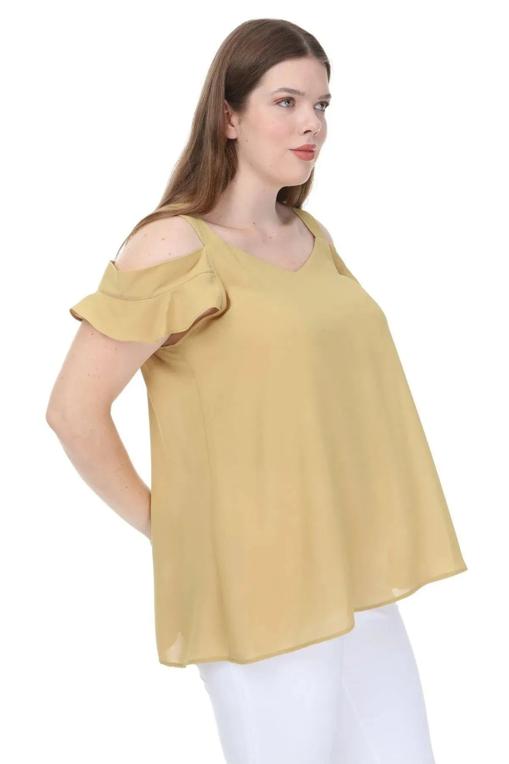 Plus Size Women's Cold Shoulder Flounce Sleeve Jessica Blouse - Image 15