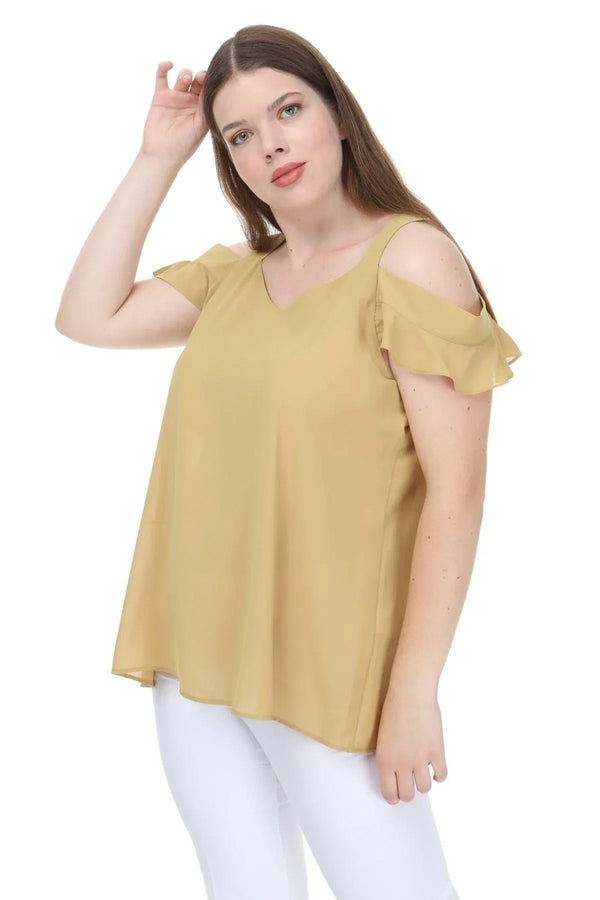 Plus Size Women's Cold Shoulder Flounce Sleeve Jessica Blouse