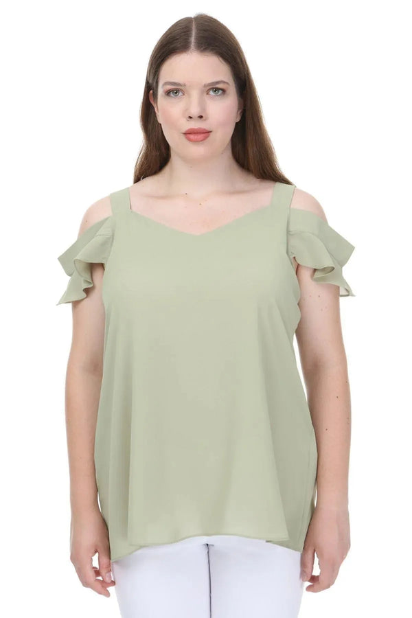 Plus Size Women's Cold Shoulder Flounce Sleeve Jessica Blouse