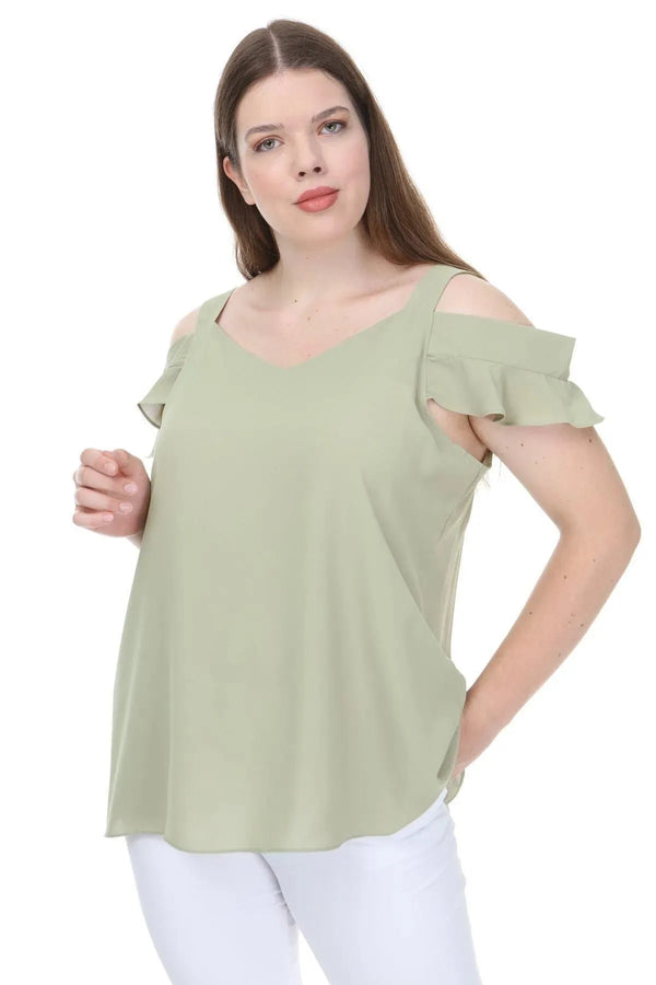 Plus Size Women's Cold Shoulder Flounce Sleeve Jessica Blouse