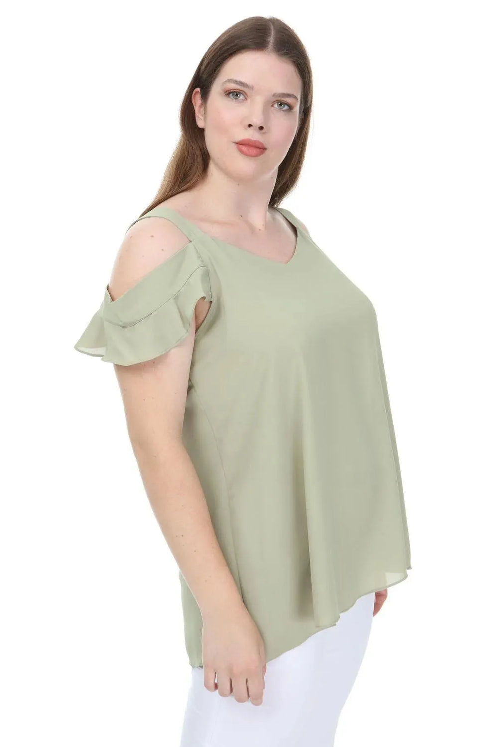 Plus Size Women's Cold Shoulder Flounce Sleeve Jessica Blouse - Image 21