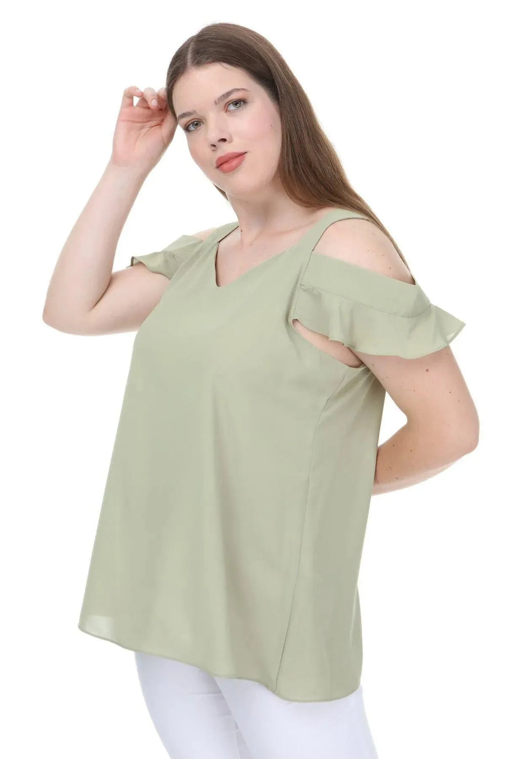 Plus Size Women's Cold Shoulder Flounce Sleeve Jessica Blouse - Image 22