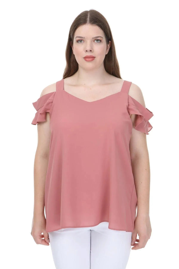 Plus Size Women's Cold Shoulder Flounce Sleeve Jessica Blouse