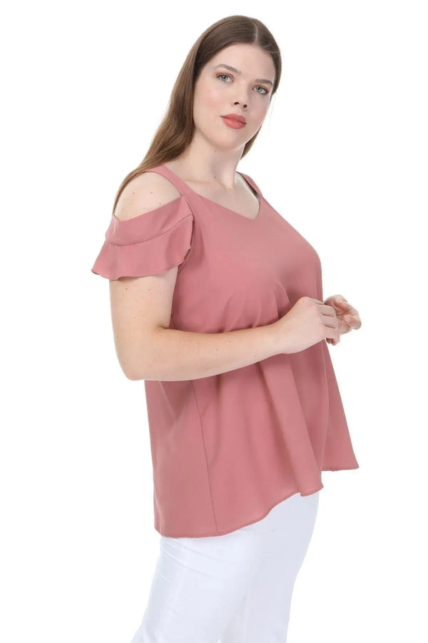 Plus Size Women's Cold Shoulder Flounce Sleeve Jessica Blouse