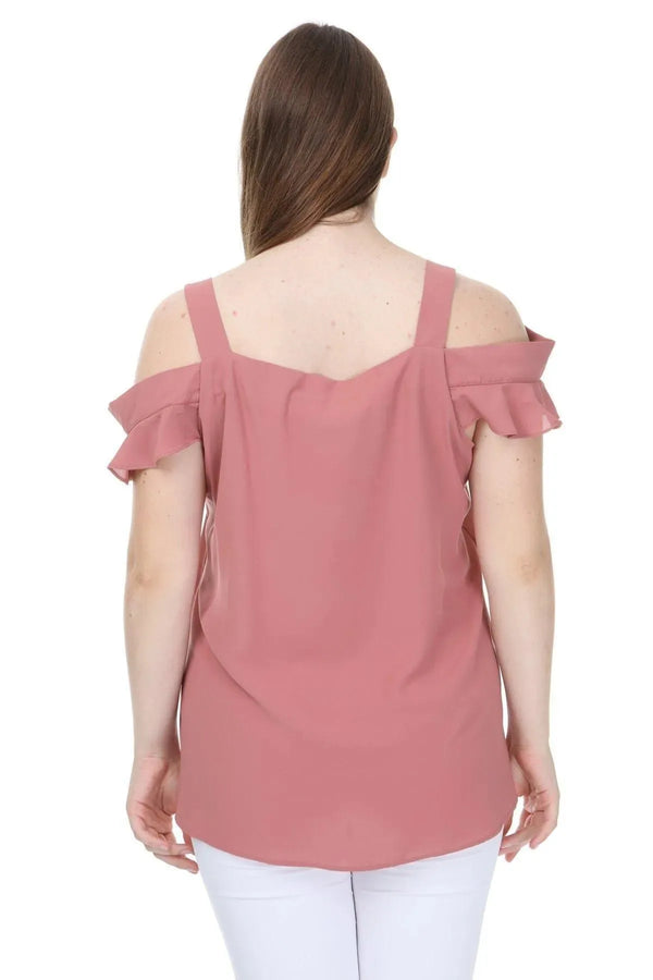 Plus Size Women's Cold Shoulder Flounce Sleeve Jessica Blouse