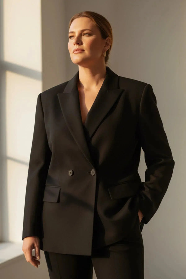 Büyük Beden Kadın Büyük Beden Kadın Oversize Vatkalı Astarlı Blazer Ceket Büyük Beden Ceket Siyah Düz Kumaş