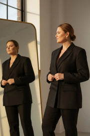 Büyük Beden Kadın Büyük Beden Kadın Oversize Vatkalı Astarlı Blazer Ceket Büyük Beden Ceket Siyah Düz Kumaş