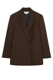 Büyük Beden Kadın Büyük Beden Kadın Oversize Vatkalı Astarlı Blazer Ceket Büyük Beden Ceket Kahverengi Düz Kumaş