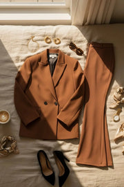 Büyük Beden Kadın Büyük Beden Kadın Oversize Vatkalı Astarlı Blazer Ceket Büyük Beden Ceket Taba Düz Kumaş