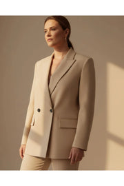 Büyük Beden Kadın Büyük Beden Kadın Oversize Vatkalı Astarlı Blazer Ceket Büyük Beden Ceket Bej Düz Kumaş