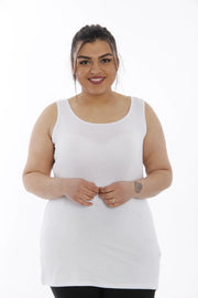 Büyük Beden Kadın Büyük Beden Kadın Pamuklu Viskon Kumaş Geniş Askılı Basic T-shirt ( Sertifikalı Kumaş ) Büyük Beden T-Shirt [Beyaz] [Düz Renk]