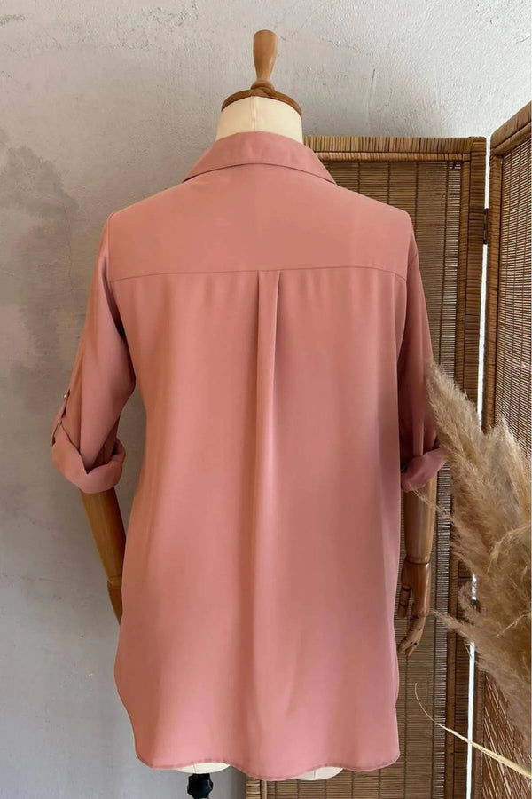 Plus Size Women's Saxe Blue Bead-Embellished Woven Shirt