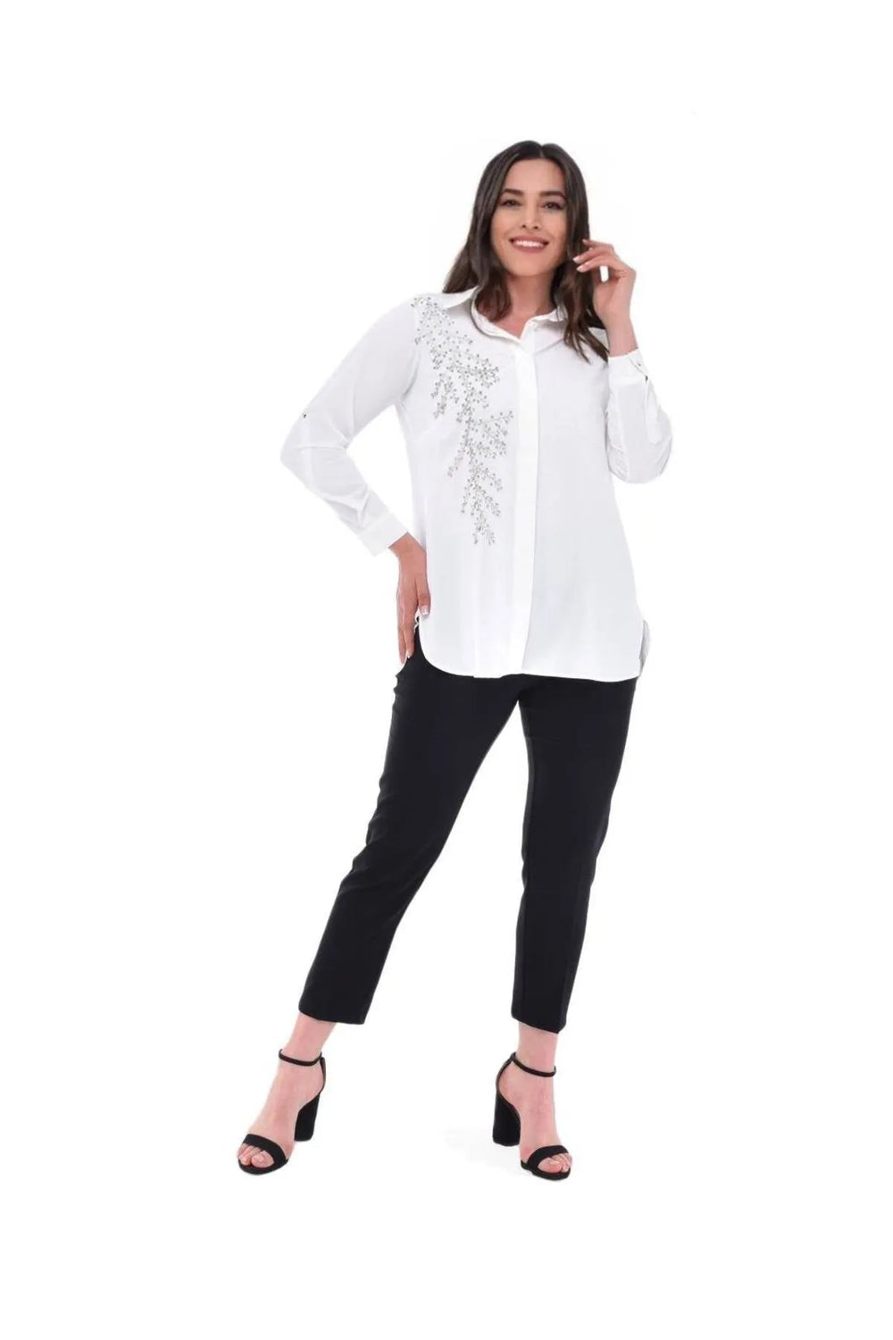 Plus Size Women's Saxe Blue Bead-Embellished Woven Shirt - Image 16