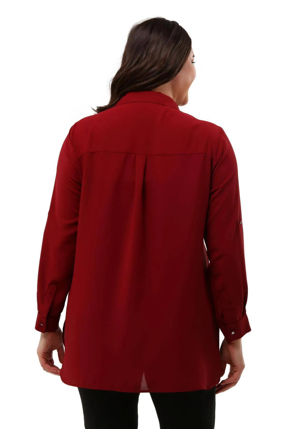 Plus Size Women's Saxe Blue Bead-Embellished Woven Shirt - Image 41