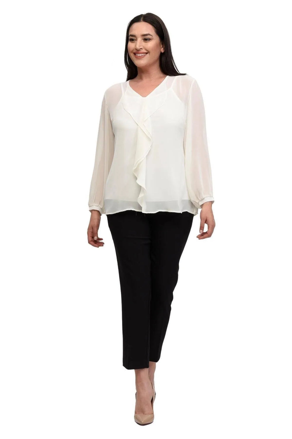 Büyük Beden Kadın  Şifon Fırfırlı Bluz - Astarlı - Image 14