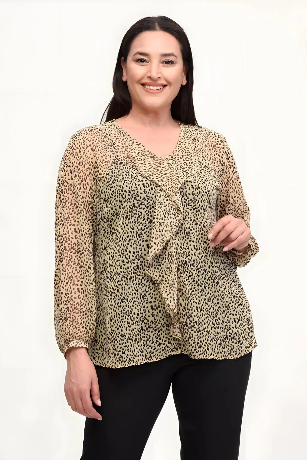 Büyük Beden Kadın  Şifon Fırfırlı Bluz - Astarlı - Image 20