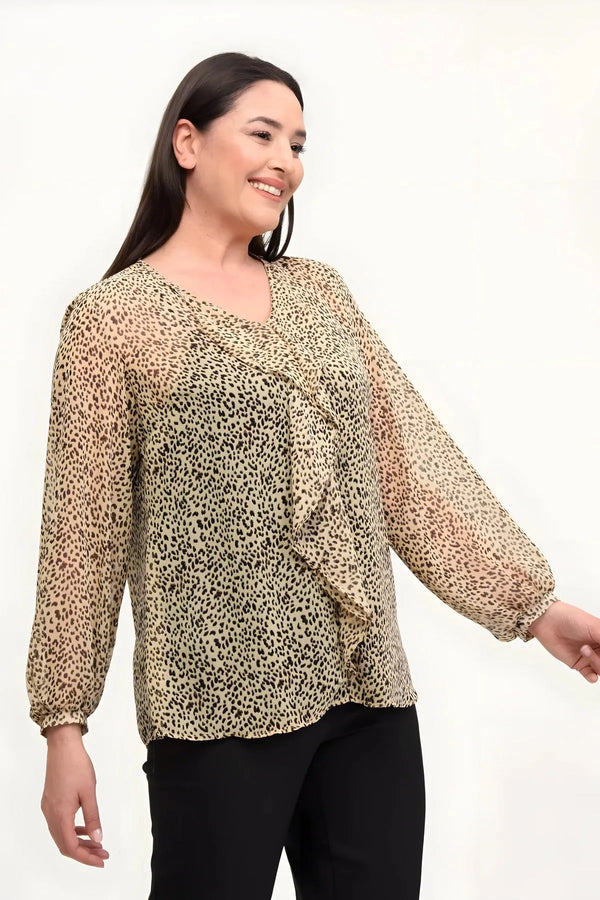 Büyük Beden Kadın  Şifon Fırfırlı Bluz - Astarlı