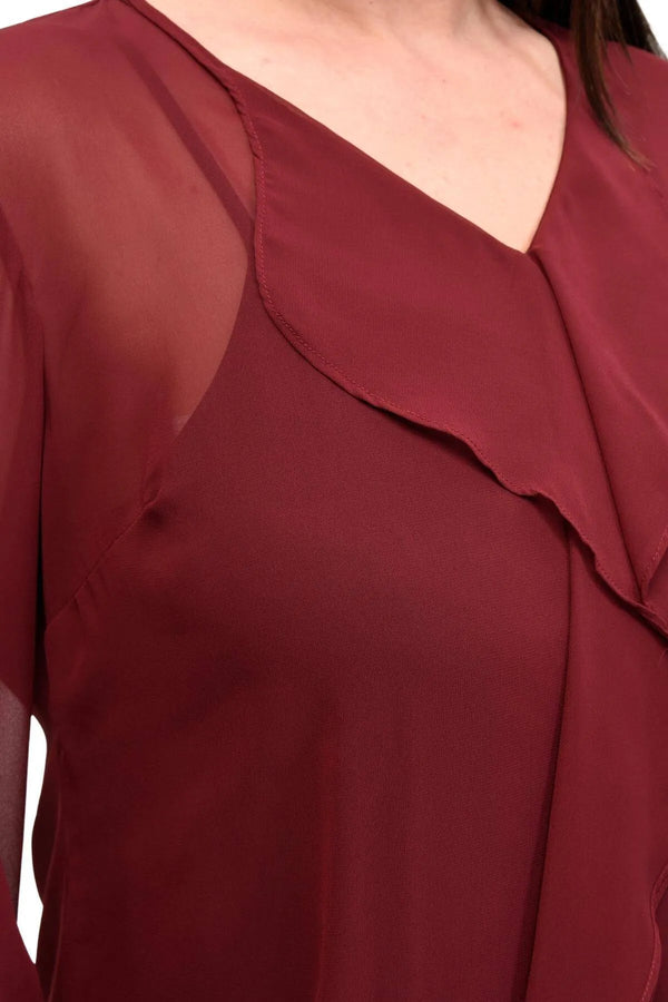 Büyük Beden Kadın  Şifon Fırfırlı Bluz - Astarlı