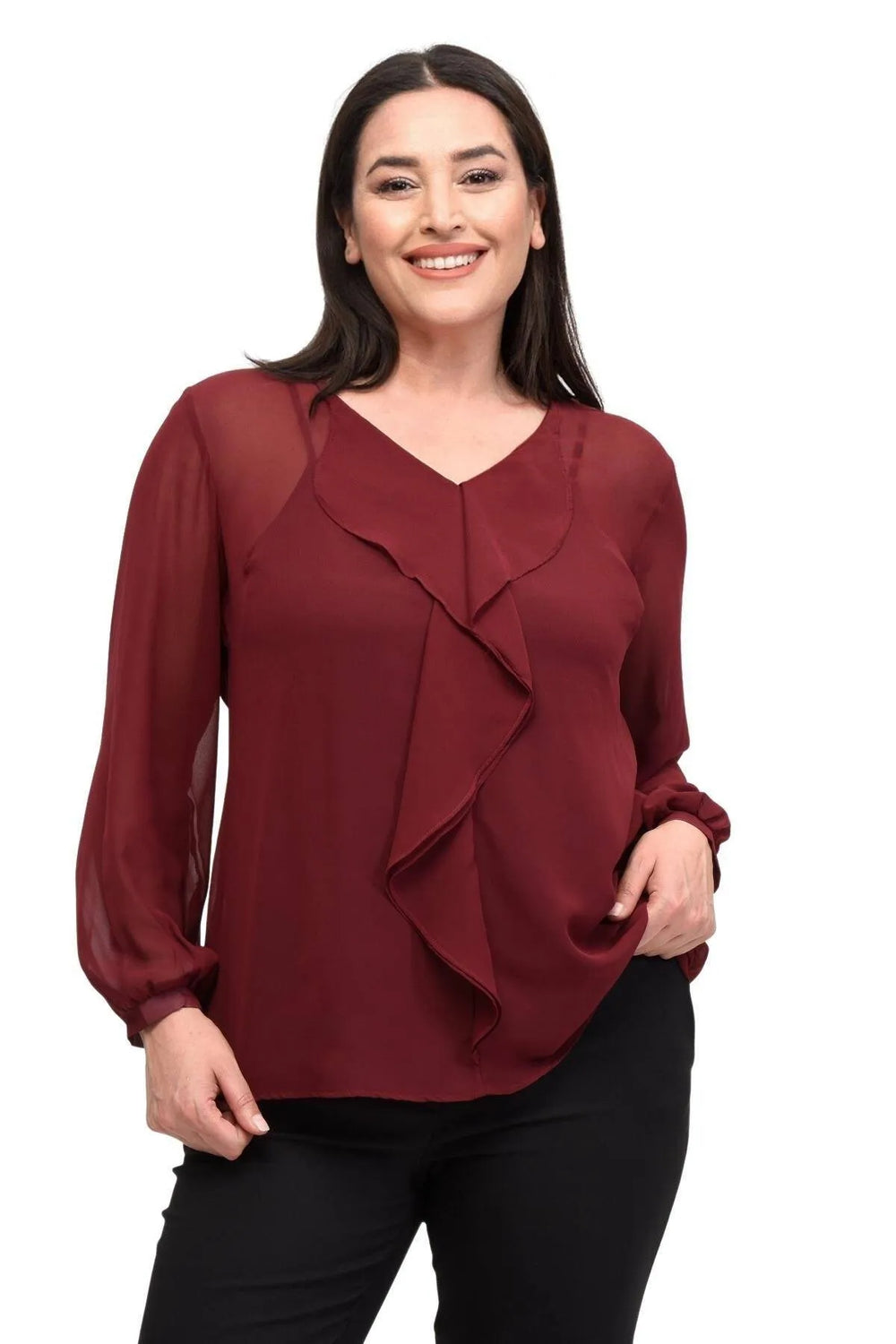 Büyük Beden Kadın  Şifon Fırfırlı Bluz - Astarlı - Image 25