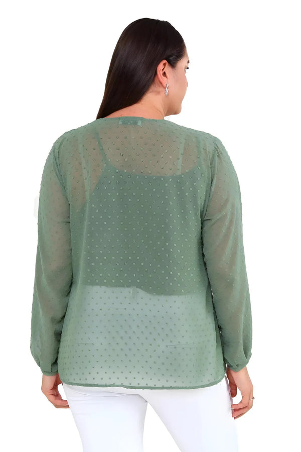 Büyük Beden Kadın  Şifon Fırfırlı Bluz - Astarlı