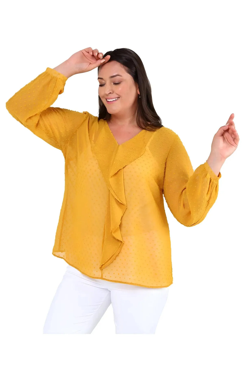 Büyük Beden Kadın  Şifon Fırfırlı Bluz - Astarlı - Image 45