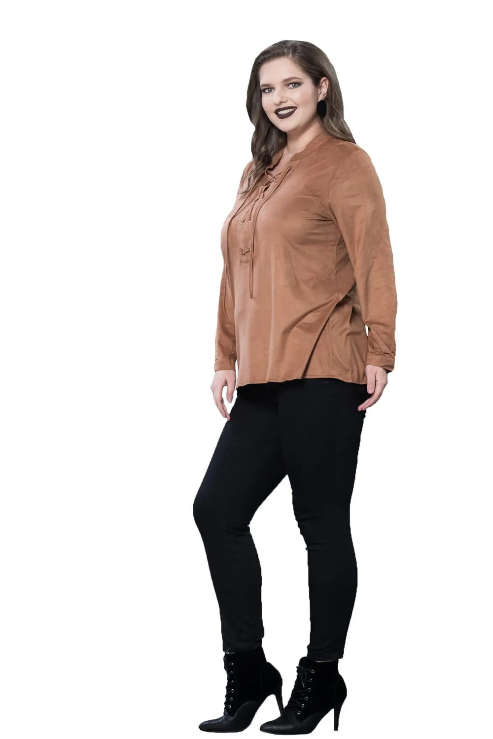 Büyük Beden Kadın Siyah Bağcıklı Uzun Kollu Bluz - Image 13