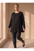 Damen Oversize-Bluse in Übergröße mit edler Perlenstickerei – Schwarz